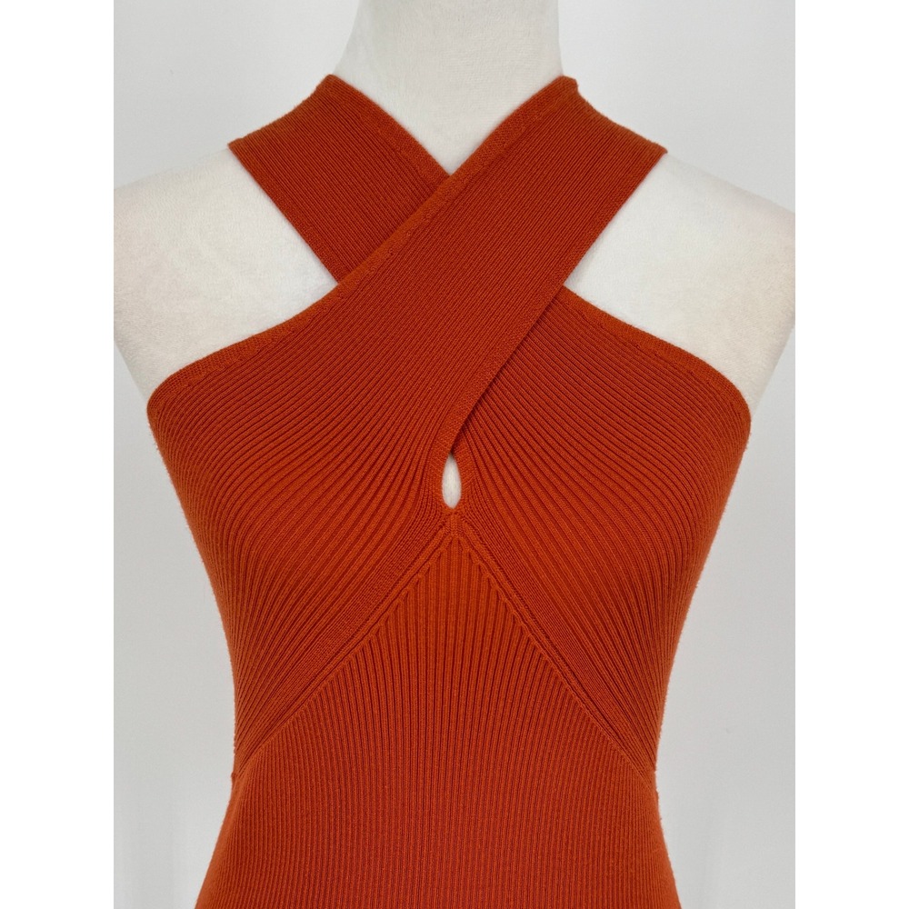 Anthropologie Halter Tank Top Medium Orange Ribbed Knit Criss Cross Keyhole NWT - Picture 2 of 11